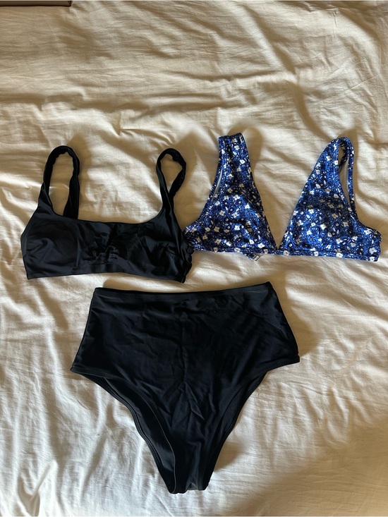 aerie Other - AERIE Swim Set with Blue Floral Triangle Top & Black High-Waist Bottom